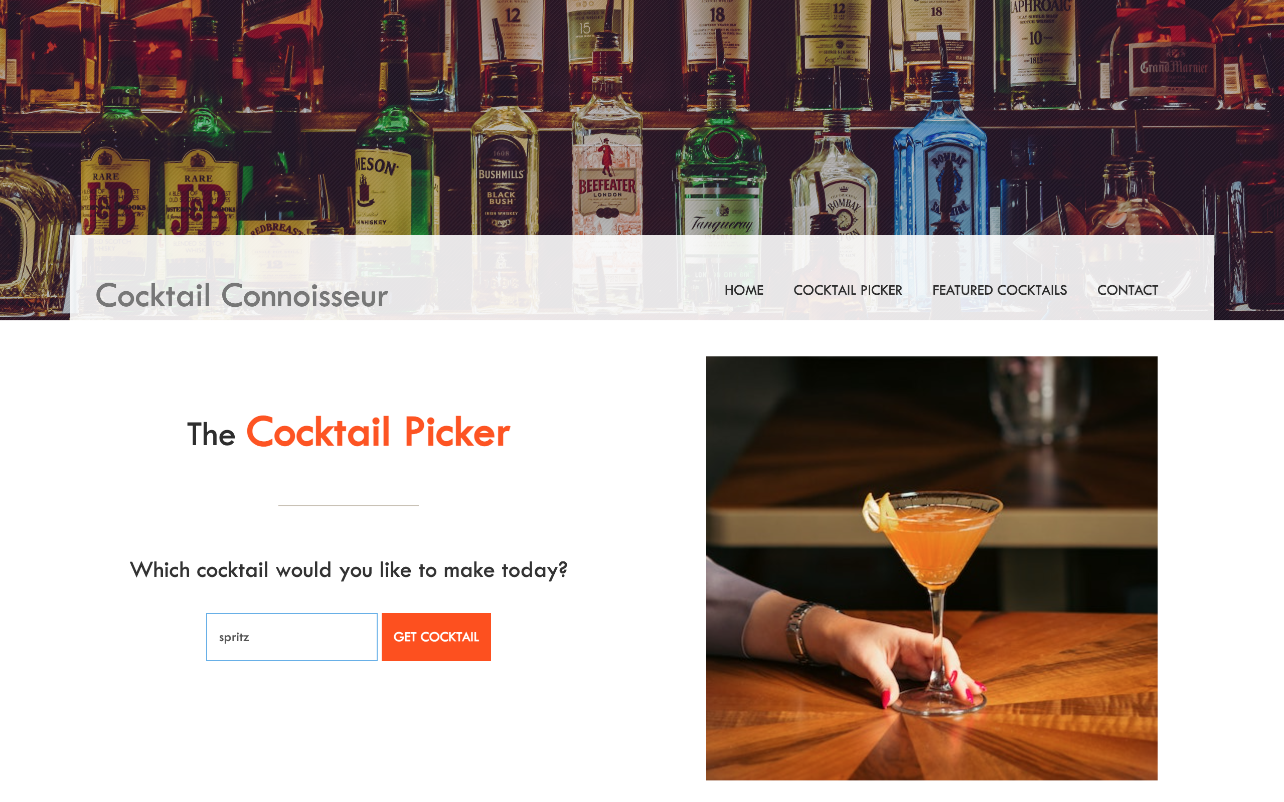 Cocktail Connoisseur landing page